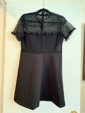 Zara Black Short Sleeve Lace-Top A-Line Dress